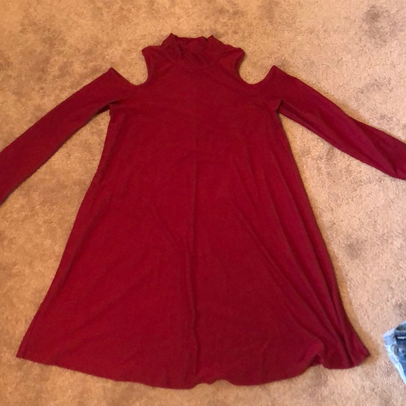 Wine Color Cold Shoulder Dress - Picture 1 of 2